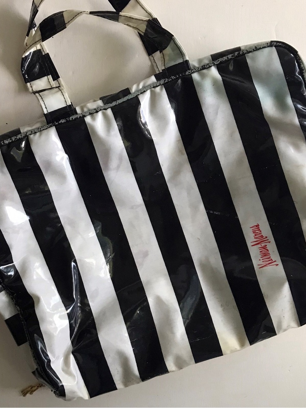 NEIMAN MARCUS Stripe Cosmetic Case Large Bag Vintage